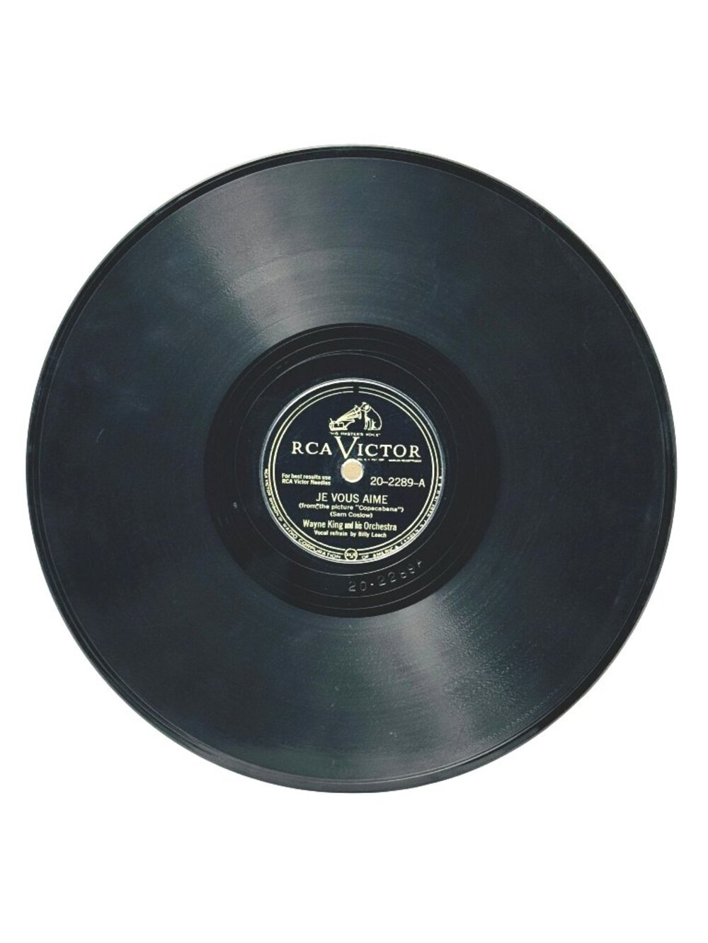 Wayne King Je Vous Aime 10 Inch Shellac 78 RPM Records RCA Victor 20-2289 Vintag